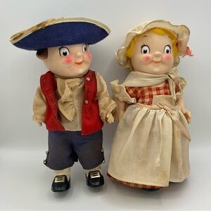 Campbell Soup Kid Colonial Dolls Boy Girl Vintage Set 10 Inches Flaws